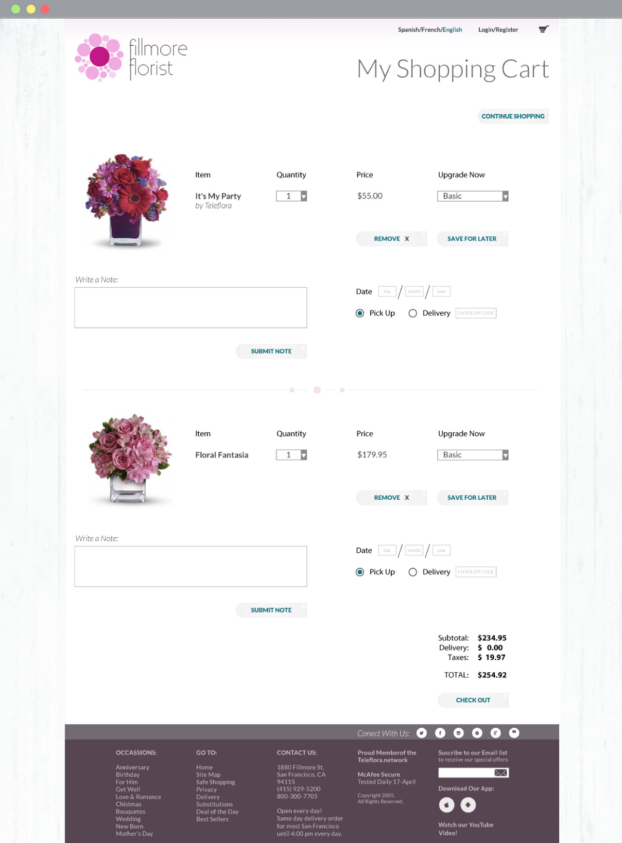 Fillmore Florist checkout page