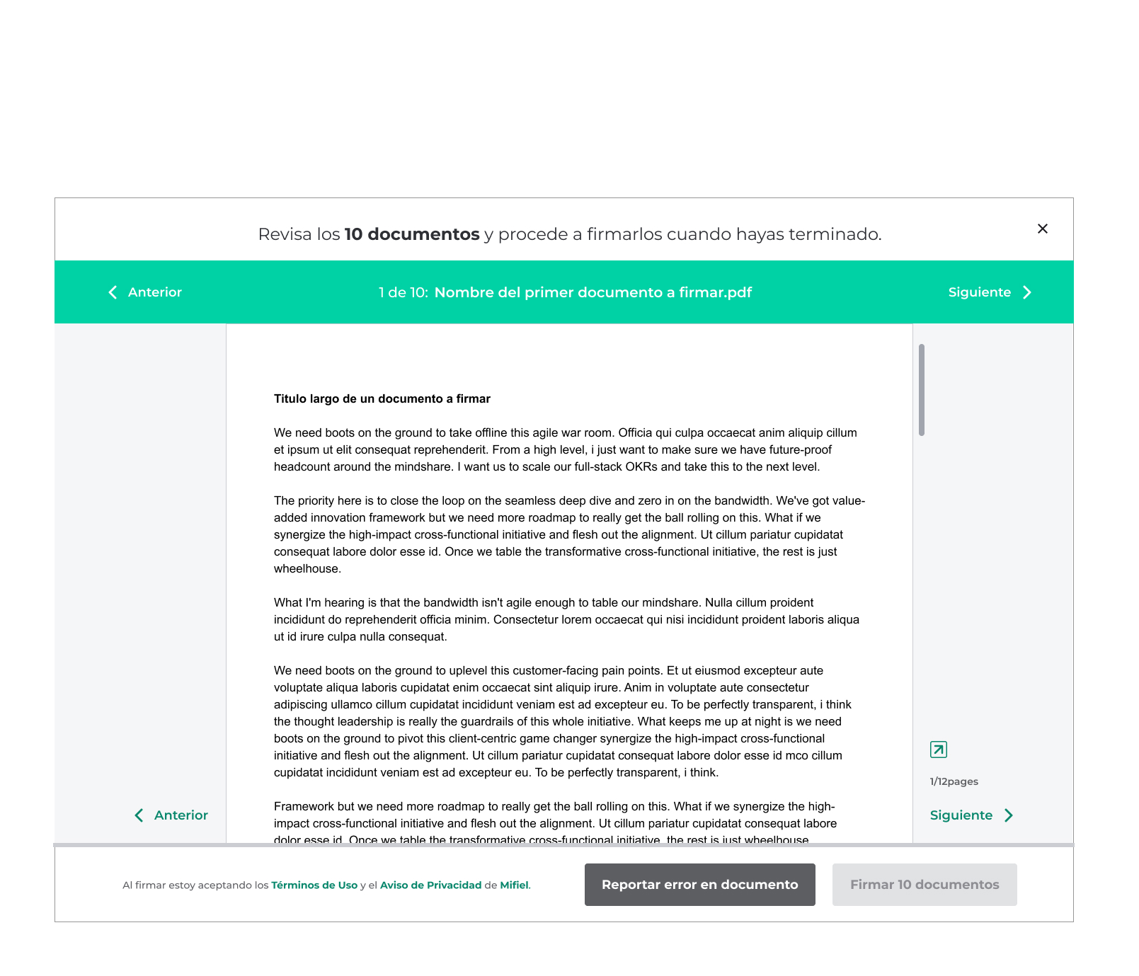 Bulk signature – document list